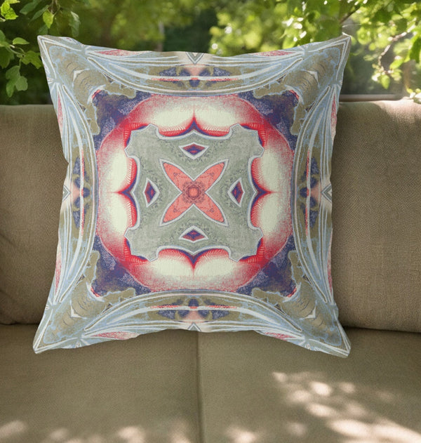 Homeroots 26"X26" Muted Green Indigo Hot Pink Zippered Broadcloth Geometric Throw Pillow   417615