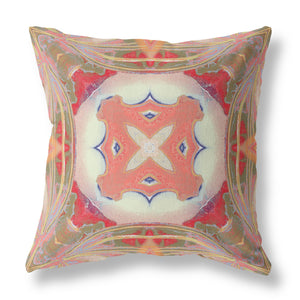 Homeroots 26"X26" Muted Green Pink Peach Red Zippered Broadcloth Geometric Throw Pillow   417623