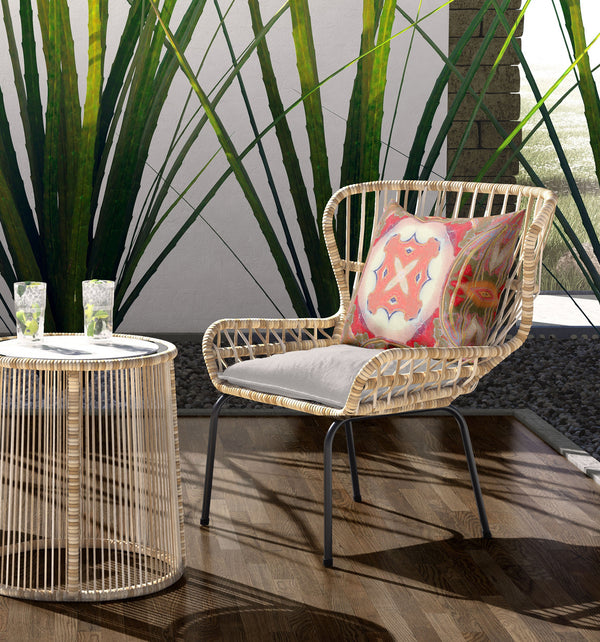 Homeroots 26"X26" Muted Green Pink Peach Red Zippered Broadcloth Geometric Throw Pillow   417623