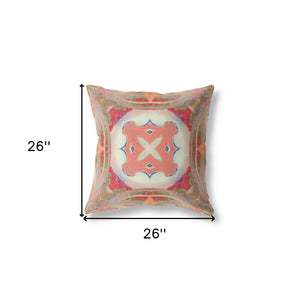 Homeroots 26"X26" Muted Green Pink Peach Red Zippered Broadcloth Geometric Throw Pillow   417623