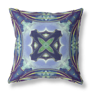 Homeroots 26"X26" Peacock Blue Light Blue Zippered Broadcloth Geometric Throw Pillow   417631