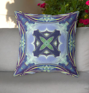 Homeroots 26"X26" Peacock Blue Light Blue Zippered Broadcloth Geometric Throw Pillow   417631