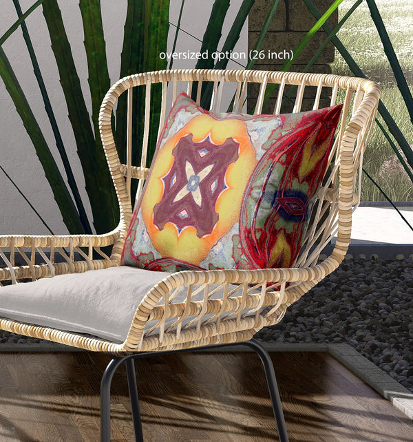 Homeroots 26"X26" Yellow Red Magenta Green Zippered Broadcloth Geometric Throw Pillow   417663