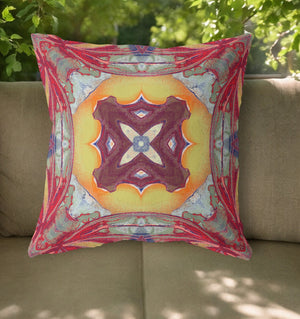 Homeroots 26"X26" Yellow Red Magenta Green Zippered Broadcloth Geometric Throw Pillow   417663