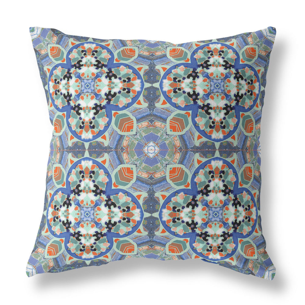 Homeroots 26" X 26" Blue And Orange Zippered Geometric Indoor Outdoor Throw Pillow Cover & Insert   417675