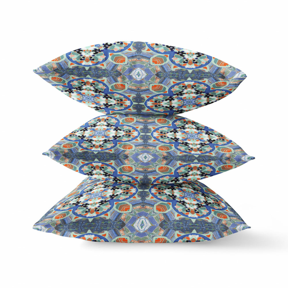 Homeroots 26" X 26" Blue And Orange Zippered Geometric Indoor Outdoor Throw Pillow Cover & Insert   417675