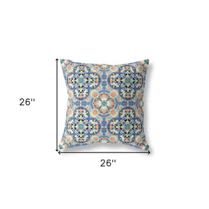Homeroots 26" X 26" Peach Zippered Geometric Indoor Outdoor Throw Pillow Cover & Insert   417679