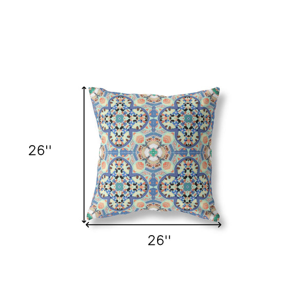 Homeroots 26" X 26" Peach Zippered Geometric Indoor Outdoor Throw Pillow Cover & Insert   417679