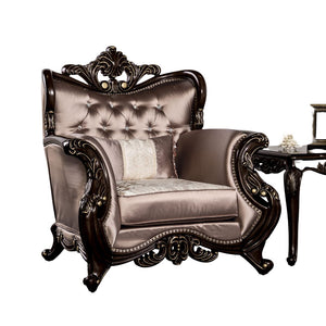 English Elm Dark Classic Tufted Accent Chair with Rolled Arms, Carved Wood Trim and Nailhead Detailing, Luxe Seating Statement Brown,Cherry 41 L x 42 W x 33 H B2741P380802