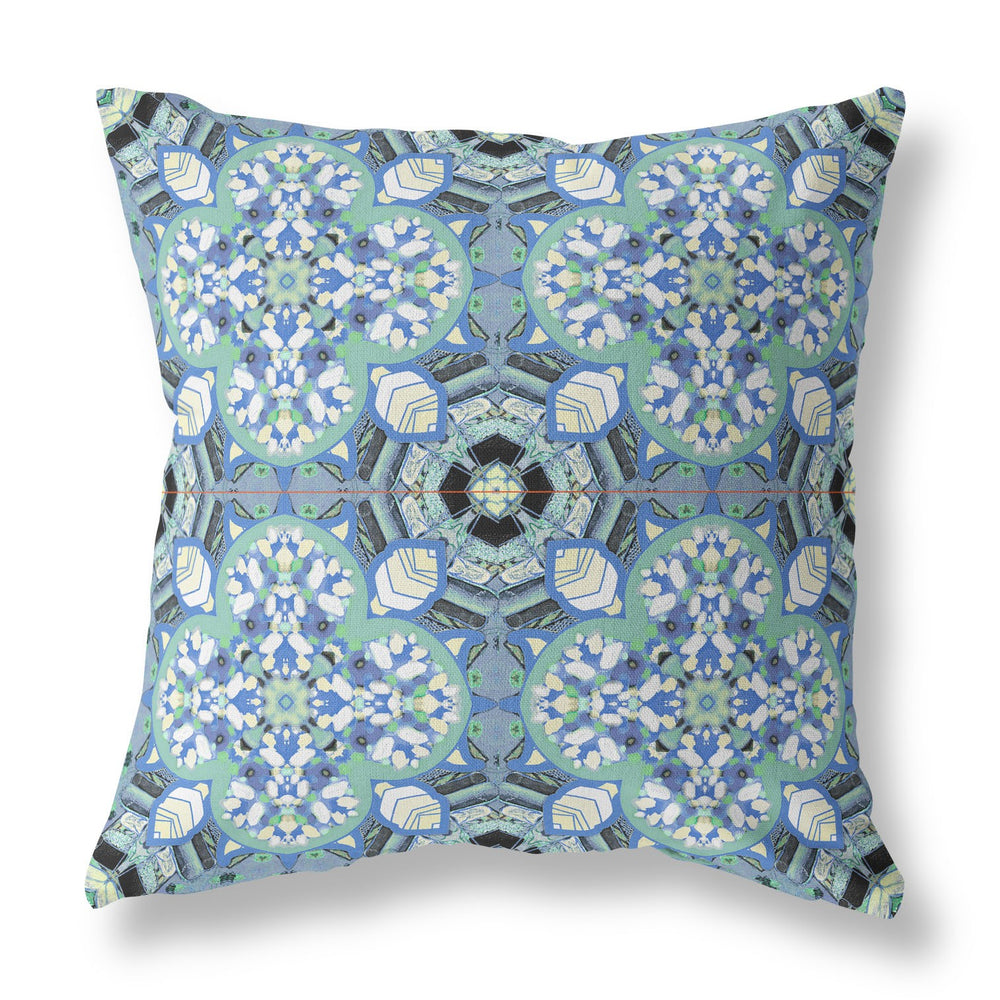 Homeroots 26" X 26" Black And Blue Zippered Geometric Indoor Outdoor Throw Pillow Cover & Insert   417683