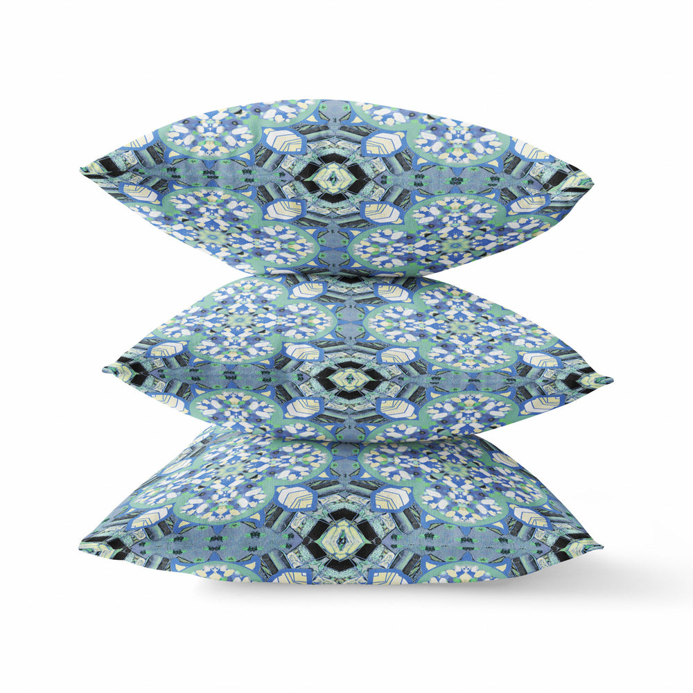 Homeroots 26" X 26" Black And Blue Zippered Geometric Indoor Outdoor Throw Pillow Cover & Insert   417683