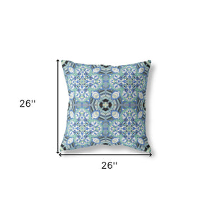 Homeroots 26" X 26" Black And Blue Zippered Geometric Indoor Outdoor Throw Pillow Cover & Insert   417683
