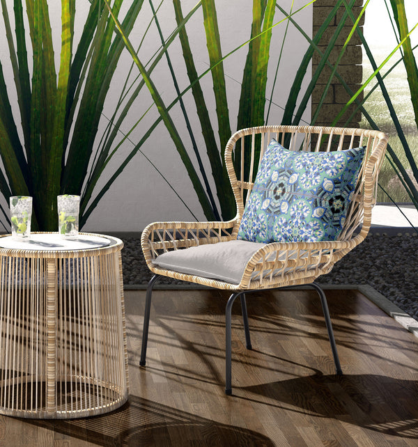 Homeroots 26" X 26" Black And Blue Zippered Geometric Indoor Outdoor Throw Pillow Cover & Insert   417683