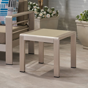 English Elm Cape Coral Frosted Tempered Glass Outdoor Side Table with Rust Resistant Aluminum Frame 65810.00