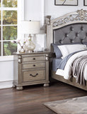 English Elm Classic Bedroom Formal Nightstand Antique Silver Finish 2-Drawers 1 Piece Bedside Table Plywood Furniture