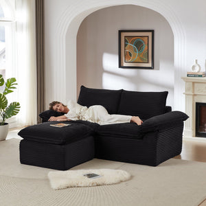 English Elm Modern Corduroy Cloud Sofa - Stylish Modular Design For Comfort & Versatile Living Spaces, Black W3396S00019