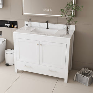English Elm Modern 43" Bathroom Vanity With Carrara White Top - Stylish, Durable Storage & Soft-Close Features W509S00138