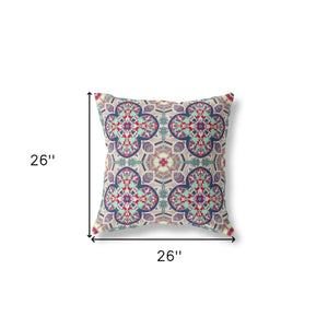 Homeroots 26" X 26" Mauve Zippered Geometric Indoor Outdoor Throw Pillow Cover & Insert   417707