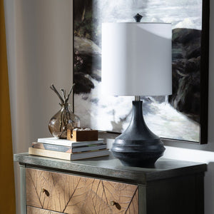 Crestview Collection 27.75"H Dax Resin Table Lamp - Rustic Matte Black Gourd Design With Tapered Linen Shade For Style   Cvavp1911