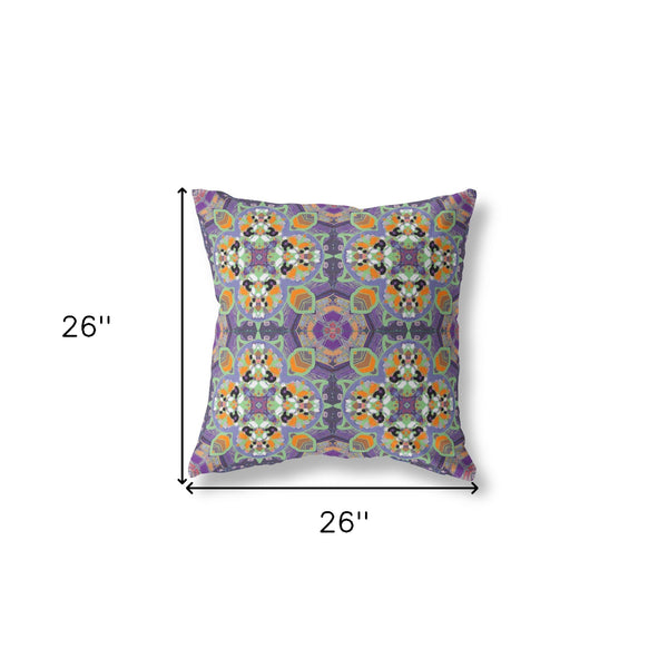 Homeroots 26" X 26" Purple Zippered Geometric Indoor Outdoor Throw Pillow Cover & Insert   417731