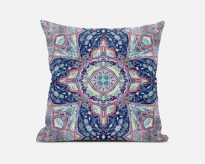 Homeroots 20"X20" Blue And Pink Microsuede Geometric Zippered Pillow   417741