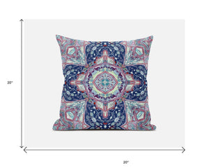 Homeroots 20"X20" Blue And Pink Microsuede Geometric Zippered Pillow   417741