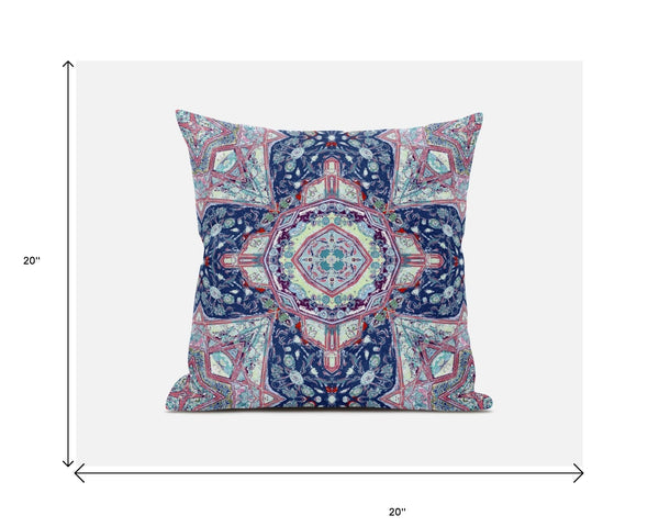 Homeroots 20"X20" Blue And Pink Microsuede Geometric Zippered Pillow   417741