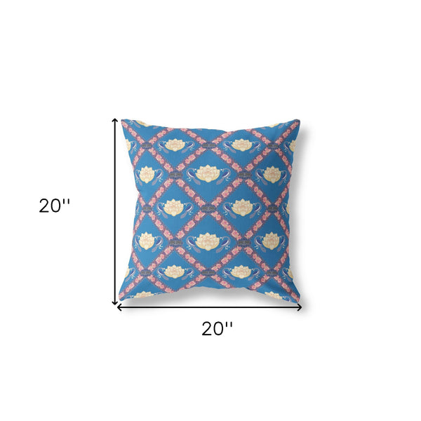Homeroots 20"X20" Blue Yellow Pink Zippered Suede Geometric Throw Pillow   417765