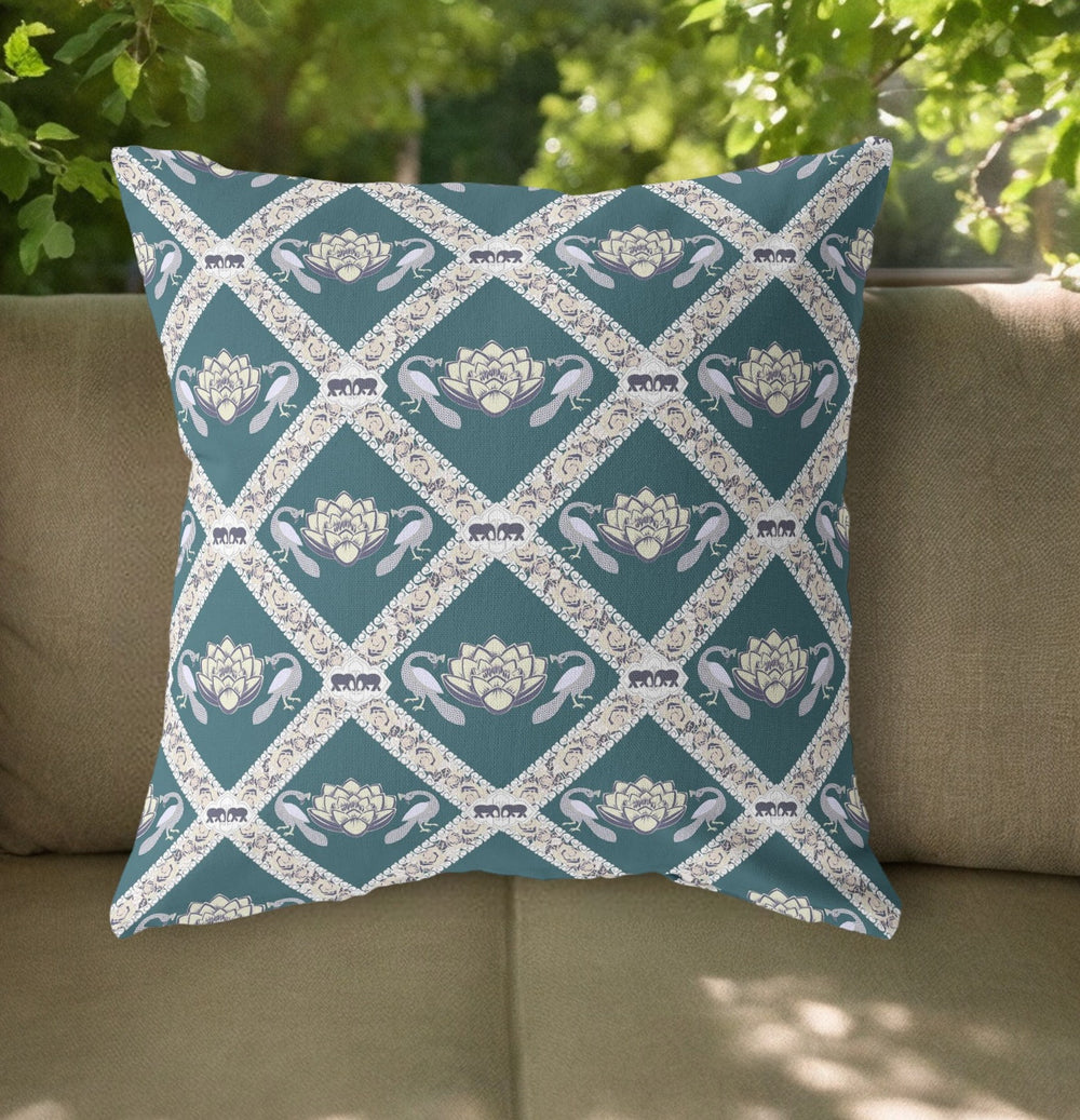 Homeroots 20"X20" Dark Green Yellow Gray Zippered Suede Geometric Throw Pillow   417771