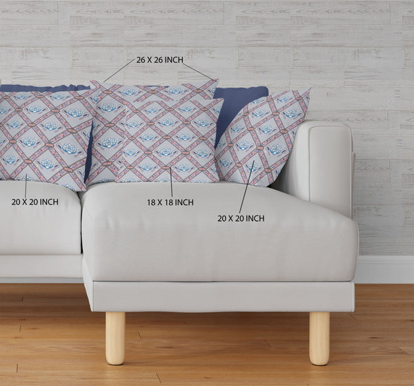 Homeroots 20"X20" Gray Blue Pink Zippered Suede Geometric Throw Pillow   417774