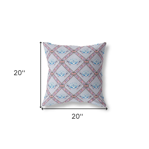 Homeroots 20"X20" Gray Blue Pink Zippered Suede Geometric Throw Pillow   417774