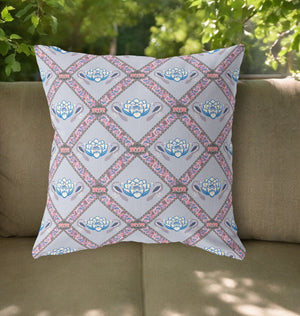 Homeroots 20"X20" Gray Blue Pink Zippered Suede Geometric Throw Pillow   417774