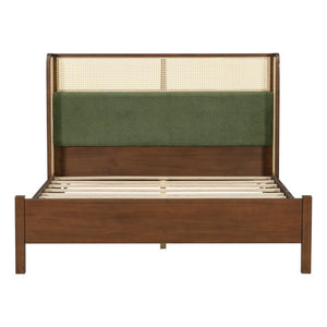 English Elm Queen Platform Bed Solid Wood Frame Velvet Headboard Modern Minimalist Bedroom N770PQ375070D