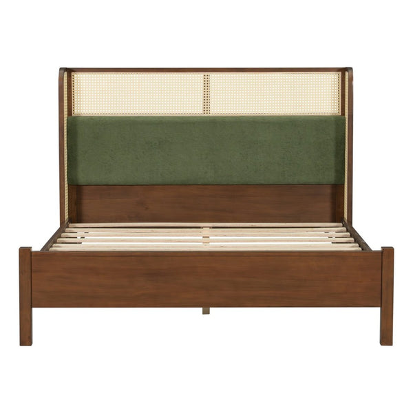 English Elm Queen Platform Bed Solid Wood Frame Velvet Headboard Modern Minimalist Bedroom N770PQ375070D