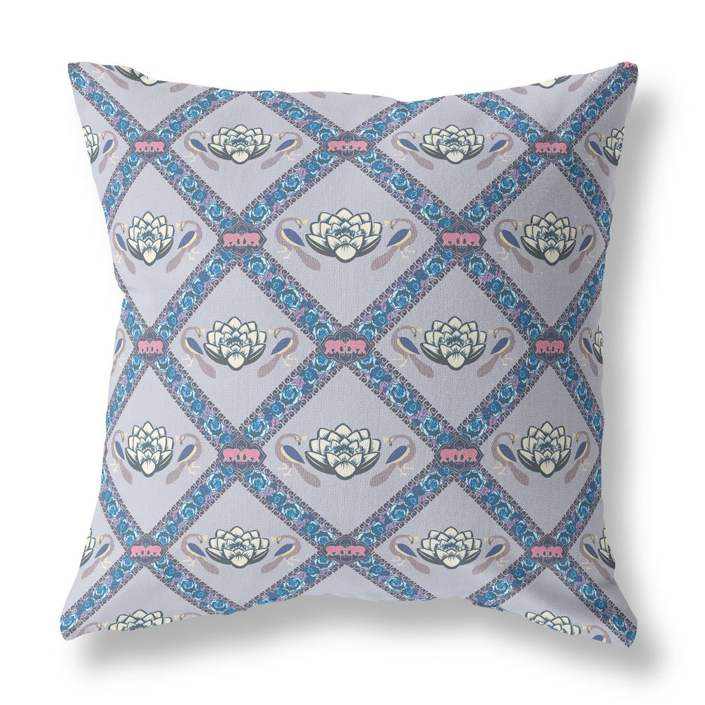 Homeroots 20"X20" Gray Sea Blue Pink Zippered Suede Geometric Throw Pillow   417780