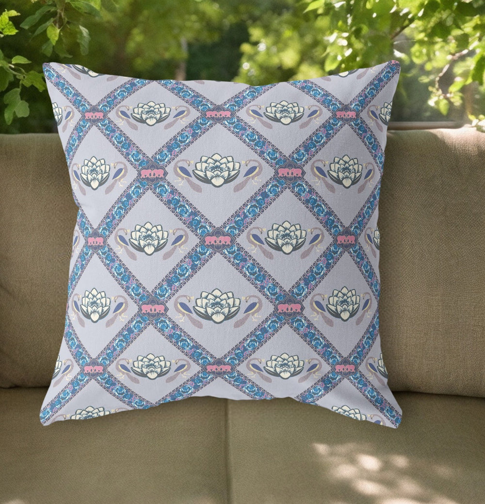 Homeroots 20"X20" Gray Sea Blue Pink Zippered Suede Geometric Throw Pillow   417780