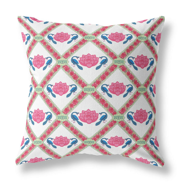Homeroots 20"X20" Pink Blue White Zippered Suede Geometric Throw Pillow   417786