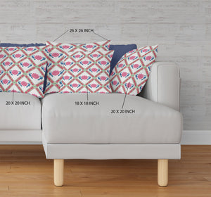 Homeroots 20"X20" Pink Blue White Zippered Suede Geometric Throw Pillow   417786