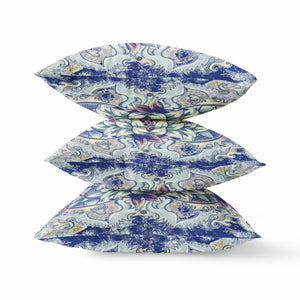 Homeroots 20"X20" Blue Gray Yellow Red Zippered Suede Geometric Throw Pillow   417798