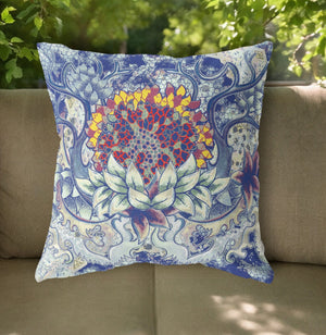 Homeroots 20"X20" Blue Gray Yellow Red Zippered Suede Geometric Throw Pillow   417798