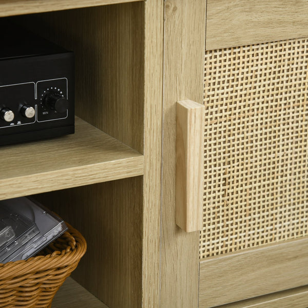 English Elm HOMCOM Boho TV Stand with Rattan Doors for TVs up to 60" — Adjustable Shelves, Cable Management, Natural Wood W2225P217447