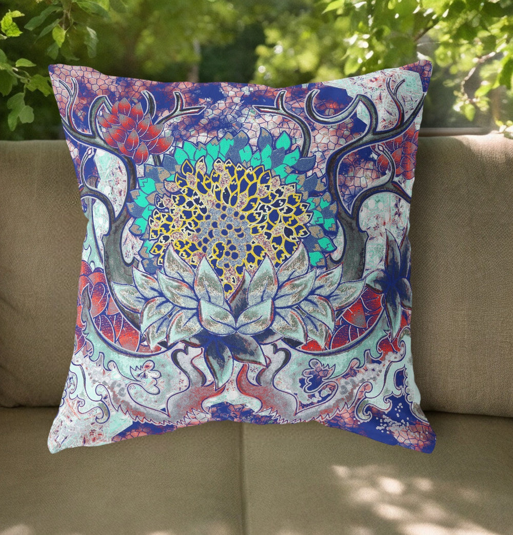 Homeroots 20"X20" Electric Blue Aqua Zippered Suede Geometric Throw Pillow   417804