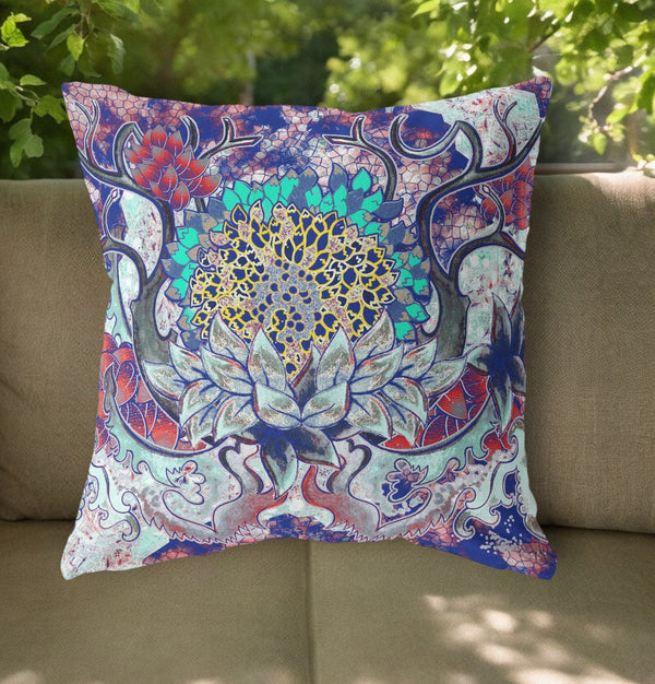 Homeroots 20"X20" Electric Blue Aqua Zippered Suede Geometric Throw Pillow   417804