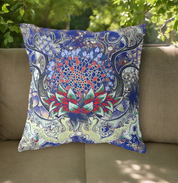 Homeroots 20"X20" Electric Blue Zippered Suede Geometric Throw Pillow   417807