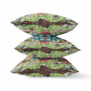 Homeroots 20"X20" Green Pink Blue Zippered Suede Geometric Throw Pillow   417810