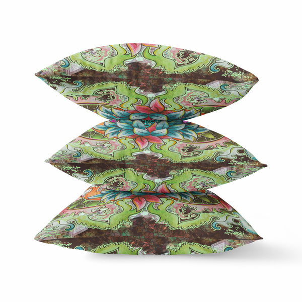 Homeroots 20"X20" Green Pink Blue Zippered Suede Geometric Throw Pillow   417810