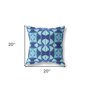 Homeroots 20"X20" Blue Sky Blue Zippered Suede Geometric Throw Pillow   417825