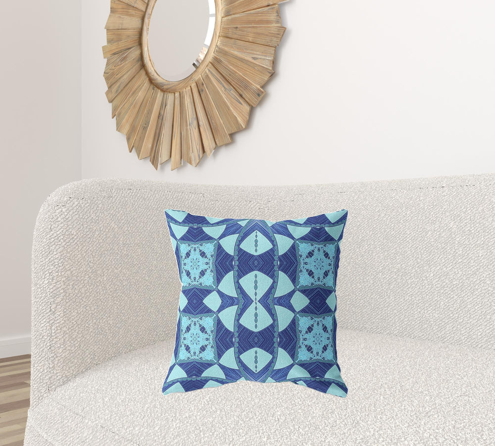 Homeroots 20"X20" Blue Sky Blue Zippered Suede Geometric Throw Pillow   417825