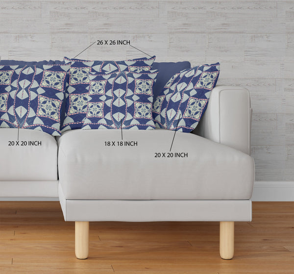 Homeroots 20"X20" Indigo Pink Zippered Suede Geometric Throw Pillow   417834