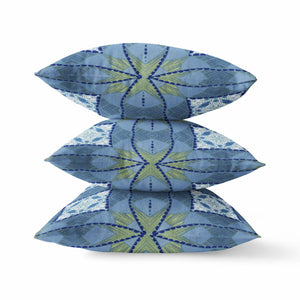 Homeroots 20"X20" Muted Blue Yellow Zippered Suede Geometric Throw Pillow   417837